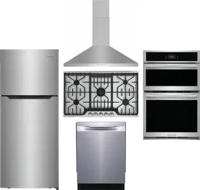 5 Piece Package Includes Refrigerator, Cooktop, Wall Oven, Hood And Dishwasher