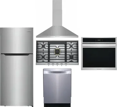 5 Piece Package Includes Refrigerator, Cooktop, Wall Oven, Hood And Dishwasher
