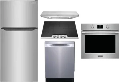5 Piece Package Includes Refrigerator, Cooktop, Wall Oven, Hood And Dishwasher