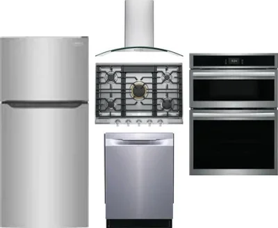 5 Piece Package Includes Refrigerator, Cooktop, Wall Oven, Hood And Dishwasher
