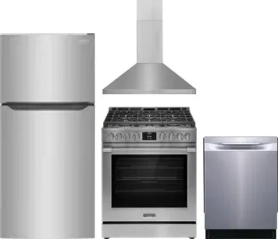4 Piece Package Includes Refrigerator, Range, Hood And Dishwasher