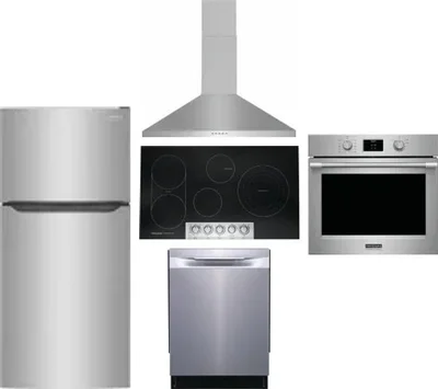 5 Piece Package Includes Refrigerator, Cooktop, Wall Oven, Hood And Dishwasher