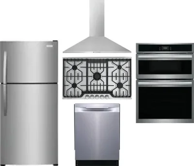 5 Piece Package Includes Refrigerator, Cooktop, Wall Oven, Hood And Dishwasher
