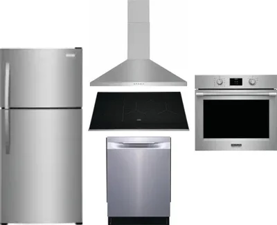 5 Piece Package Includes Refrigerator, Cooktop, Wall Oven, Hood And Dishwasher