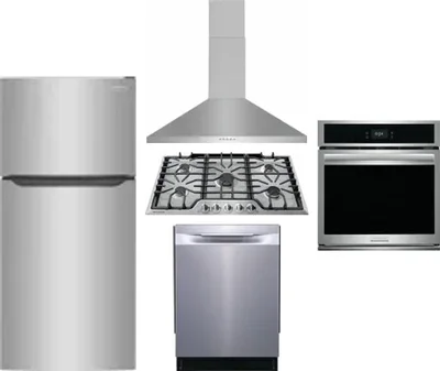 5 Piece Package Includes Refrigerator, Cooktop, Wall Oven, Hood And Dishwasher