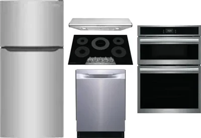 5 Piece Package Includes Refrigerator, Cooktop, Wall Oven, Hood And Dishwasher