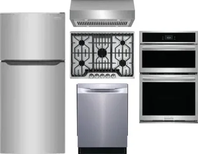 5 Piece Package Includes Refrigerator, Cooktop, Wall Oven, Hood And Dishwasher