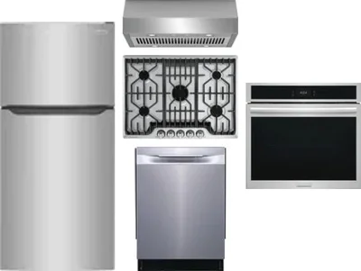 5 Piece Package Includes Refrigerator, Cooktop, Wall Oven, Hood And Dishwasher