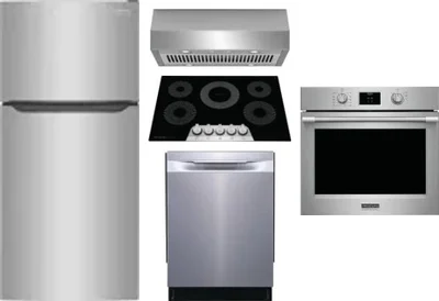 5 Piece Package Includes Refrigerator, Cooktop, Wall Oven, Hood And Dishwasher