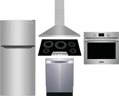 5 Piece Package Includes Refrigerator, Cooktop, Wall Oven, Hood And Dishwasher