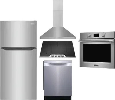 5 Piece Package Includes Refrigerator, Cooktop, Wall Oven, Hood And Dishwasher