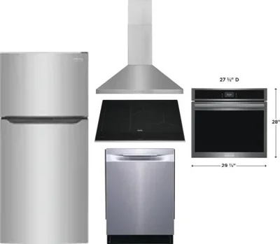 5 Piece Package Includes Refrigerator, Cooktop, Wall Oven, Hood And Dishwasher