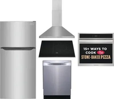 5 Piece Package Includes Refrigerator, Cooktop, Wall Oven, Hood And Dishwasher