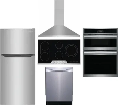 5 Piece Package Includes Refrigerator, Cooktop, Wall Oven, Hood And Dishwasher
