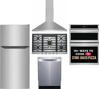5 Piece Package Includes Refrigerator, Cooktop, Wall Oven, Hood And Dishwasher