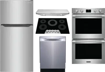 5 Piece Package Includes Refrigerator, Cooktop, Wall Oven, Hood And Dishwasher