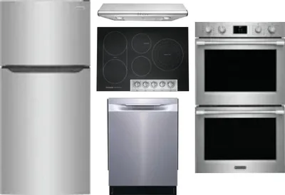 5 Piece Package Includes Refrigerator, Cooktop, Wall Oven, Hood And Dishwasher