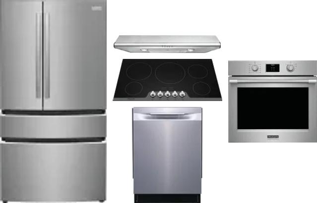 5 Piece Package Includes Refrigerator, Cooktop, Wall Oven, Hood And Dishwasher