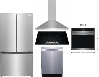 5 Piece Package Includes Refrigerator, Cooktop, Wall Oven, Hood And Dishwasher