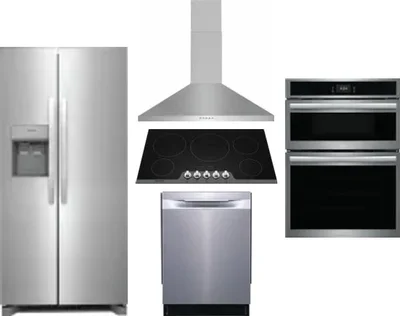 5 Piece Package Includes Refrigerator, Cooktop, Wall Oven, Hood And Dishwasher