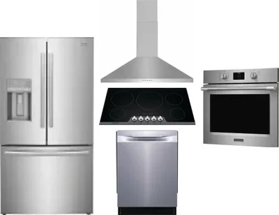 5 Piece Package Includes Refrigerator, Cooktop, Wall Oven, Hood And Dishwasher
