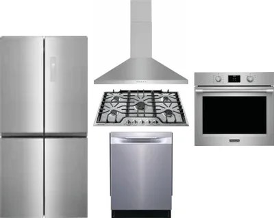 5 Piece Package Includes Refrigerator, Cooktop, Wall Oven, Hood And Dishwasher