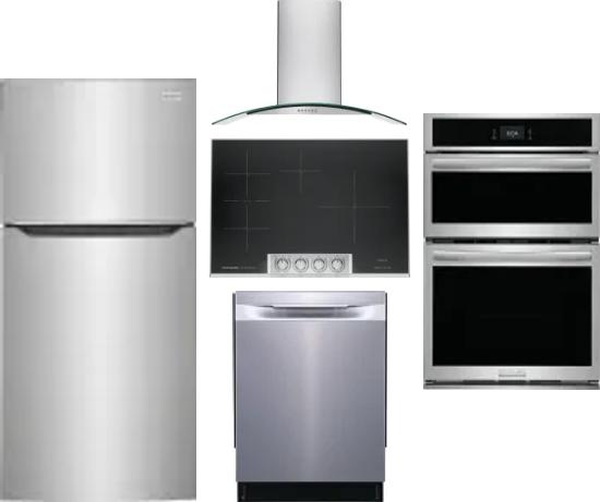 5 Piece Package Includes Refrigerator, Cooktop, Wall Oven, Hood And Dishwasher