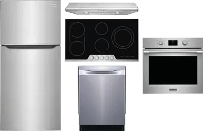 5 Piece Package Includes Refrigerator, Cooktop, Wall Oven, Hood And Dishwasher