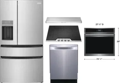 5 Piece Package Includes Refrigerator, Cooktop, Wall Oven, Hood And Dishwasher