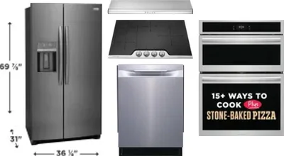 5 Piece Package Includes Refrigerator, Cooktop, Wall Oven, Hood And Dishwasher
