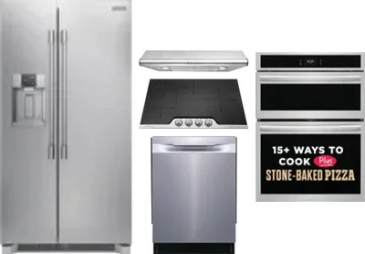 5 Piece Package Includes Refrigerator, Cooktop, Wall Oven, Hood And Dishwasher