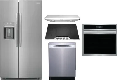 5 Piece Package Includes Refrigerator, Cooktop, Wall Oven, Hood And Dishwasher