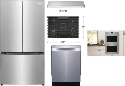 5 Piece Package Includes Refrigerator, Cooktop, Wall Oven, Hood And Dishwasher