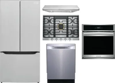 5 Piece Package Includes Refrigerator, Cooktop, Wall Oven, Hood And Dishwasher
