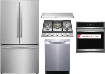 5 Piece Package Includes Refrigerator, Cooktop, Wall Oven, Hood And Dishwasher