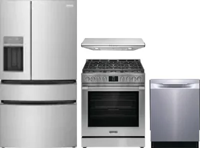 4 Piece Package Includes Refrigerator, Range, Hood And Dishwasher