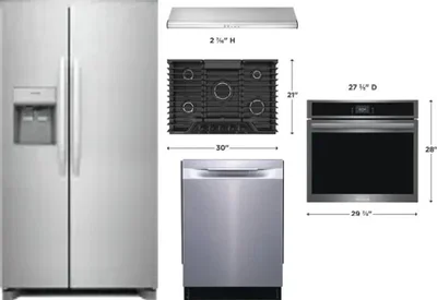 5 Piece Package Includes Refrigerator, Cooktop, Wall Oven, Hood And Dishwasher