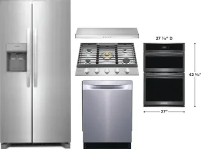 5 Piece Package Includes Refrigerator, Cooktop, Wall Oven, Hood And Dishwasher