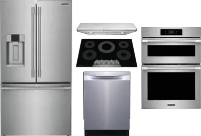 5 Piece Package Includes Refrigerator, Cooktop, Wall Oven, Hood And Dishwasher