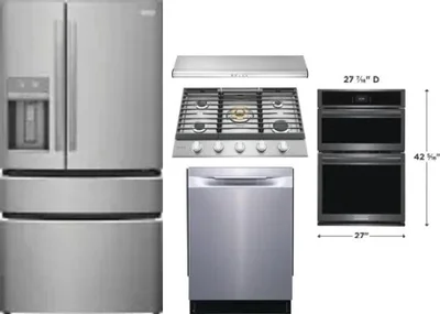 5 Piece Package Includes Refrigerator, Cooktop, Wall Oven, Hood And Dishwasher