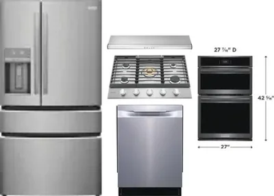 5 Piece Package Includes Refrigerator, Cooktop, Wall Oven, Hood And Dishwasher