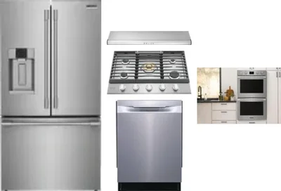 5 Piece Package Includes Refrigerator, Cooktop, Wall Oven, Hood And Dishwasher