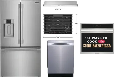 5 Piece Package Includes Refrigerator, Cooktop, Wall Oven, Hood And Dishwasher