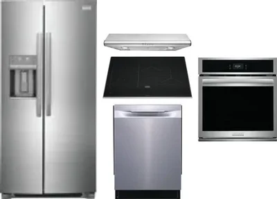 5 Piece Package Includes Refrigerator, Cooktop, Wall Oven, Hood And Dishwasher