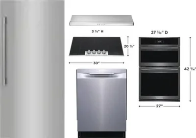 5 Piece Package Includes Refrigerator, Cooktop, Wall Oven, Hood And Dishwasher