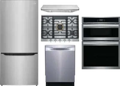 5 Piece Package Includes Refrigerator, Cooktop, Wall Oven, Hood And Dishwasher