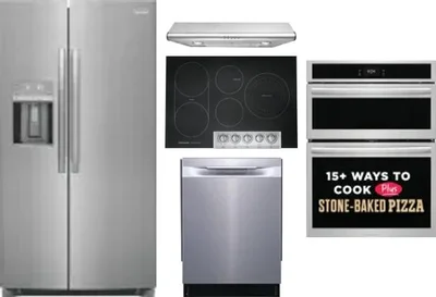 5 Piece Package Includes Refrigerator, Cooktop, Wall Oven, Hood And Dishwasher