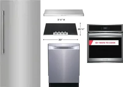 5 Piece Package Includes Refrigerator, Cooktop, Wall Oven, Hood And Dishwasher