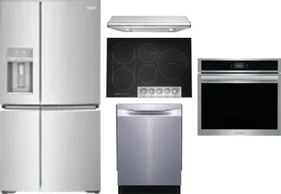 5 Piece Package Includes Refrigerator, Cooktop, Wall Oven, Hood And Dishwasher
