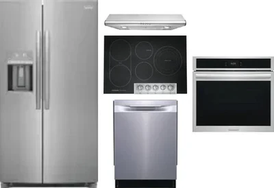 5 Piece Package Includes Refrigerator, Cooktop, Wall Oven, Hood And Dishwasher